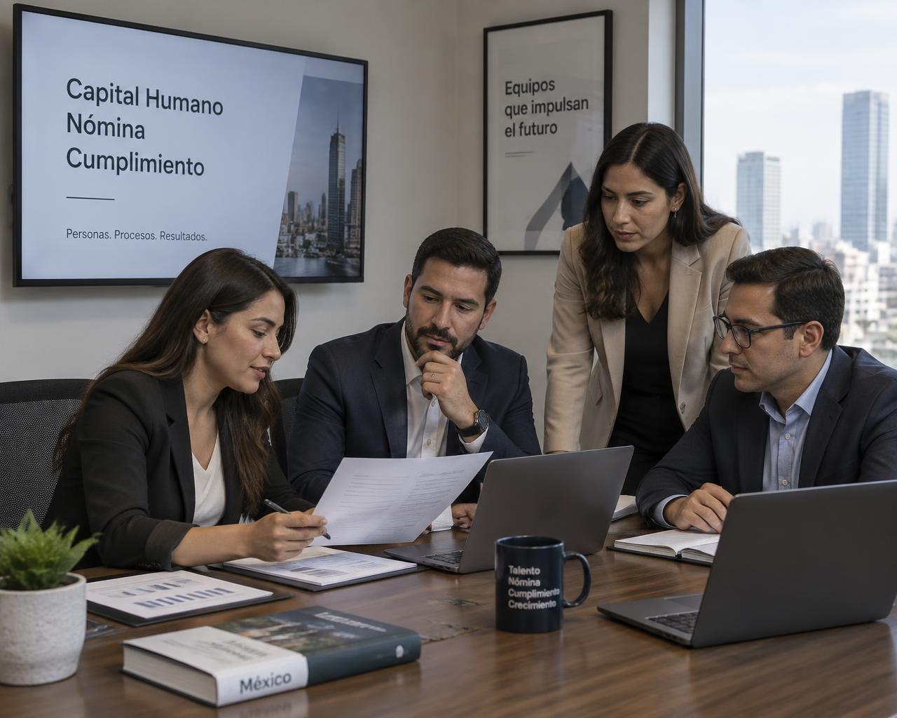 Consultores de talento humano y nómina en reunión de trabajo